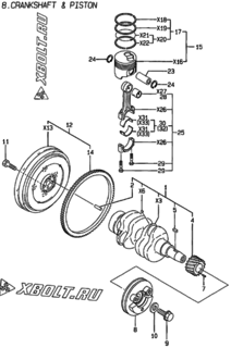  Двигатель Yanmar 2TNE68-DB, узел -  Коленвал и поршень 
