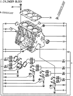  Двигатель Yanmar 3TNE88-PG, узел -  Блок цилиндров 