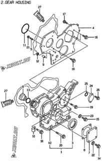  Двигатель Yanmar 3TNE88-PG, узел -  Корпус редуктора 