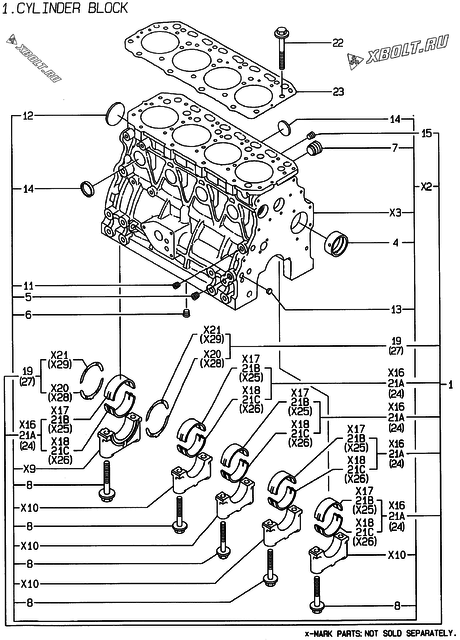  Блок цилиндров двигателя Yanmar 4TNE88-EBEN