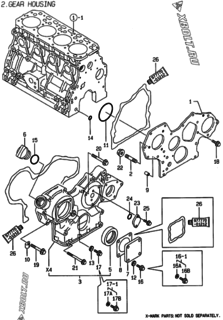  Двигатель Yanmar 4TNE88-EBEN, узел -  Корпус редуктора 