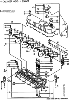  Двигатель Yanmar 4TNE88-EBEN, узел -  Головка блока цилиндров (ГБЦ) 
