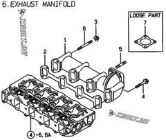  Двигатель Yanmar 4TNE88-EBEN, узел -  Выпускной коллектор 