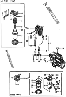  Двигатель Yanmar 4TNE88-EBEN, узел -  Топливопровод 