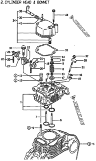  Двигатель Yanmar L100AE-DGMS, узел -  Головка блока цилиндров (ГБЦ) 