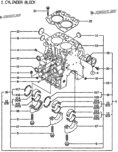  Двигатель Yanmar 2TNE68-LW, узел -  Блок цилиндров 