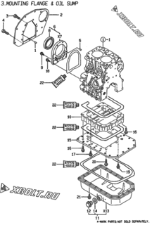  Двигатель Yanmar 2TNE68-LW, узел -  Крепежный фланец и масляный картер 