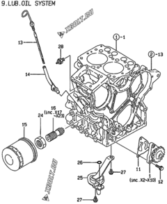  Двигатель Yanmar 2TNE68-LW, узел -  Система смазки 