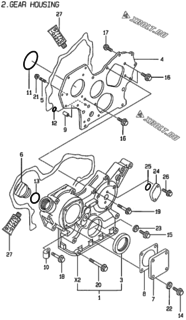  Двигатель Yanmar 3TNE84-KG2, узел -  Корпус редуктора 