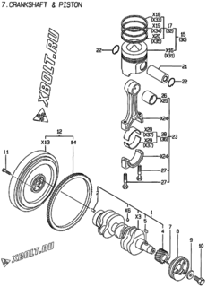  Двигатель Yanmar 3TNE84-KG2, узел -  Коленвал и поршень 