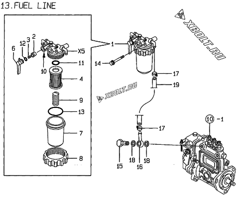  Топливопровод двигателя Yanmar 3TNE84-KG2