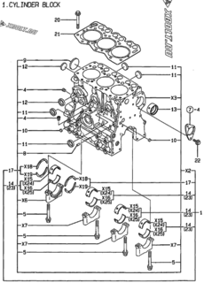  Двигатель Yanmar 3TNE68C-KG2, узел -  Блок цилиндров 