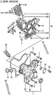  Двигатель Yanmar 3TNE68C-KG2, узел -  Корпус редуктора 