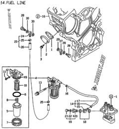  Двигатель Yanmar 3TNE68C-KG2, узел -  Топливопровод 