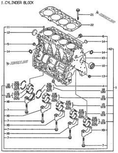  Двигатель Yanmar 4TNE98-KM, узел -  Блок цилиндров 