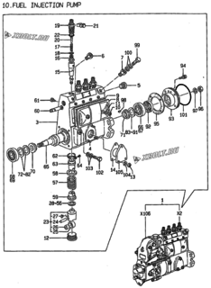  Двигатель Yanmar 4TNE98-KM, узел -  Топливный насос высокого давления (ТНВД) 
