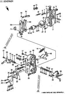  Двигатель Yanmar 4TNE98-KM, узел -  Регулятор оборотов 