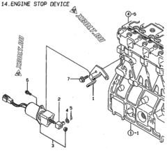  Двигатель Yanmar 4TNE98-KM, узел -  Устройство остановки двигателя 