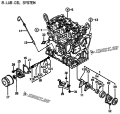  Двигатель Yanmar 3TNE74C-EKM, узел -  Система смазки 