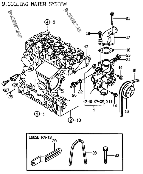  Система водяного охлаждения двигателя Yanmar 3TNE74C-KM