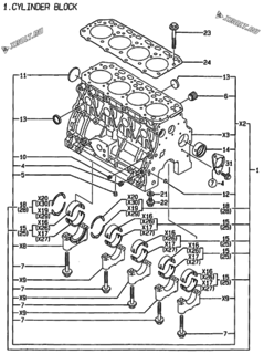 Двигатель Yanmar 4TNE84T-KRV, узел -  Блок цилиндров 