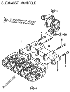  Двигатель Yanmar 4TNE84T-KRV, узел -  Выпускной коллектор 