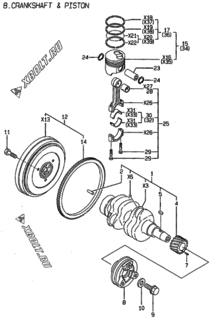  Двигатель Yanmar 2TNE68-HG, узел -  Коленвал и поршень 