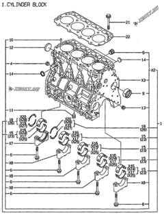  Двигатель Yanmar 4TNE94-HYB, узел -  Блок цилиндров 