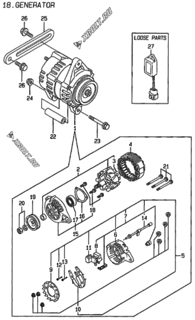  Двигатель Yanmar 4TNE94-HYB, узел -  Генератор 