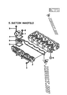 Двигатель Yanmar 4TNE94-SF, узел -  Впускной коллектор 