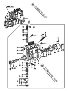  Двигатель Yanmar 4TNE94-SF, узел -  Топливный насос высокого давления (ТНВД) 