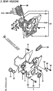  Двигатель Yanmar 3TNE74-LT, узел -  Корпус редуктора 