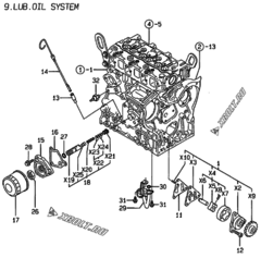  Двигатель Yanmar 3TNE74-LT, узел -  Система смазки 
