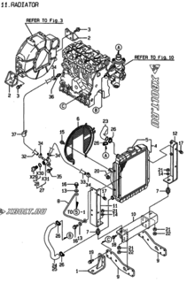  Двигатель Yanmar 3TNE74-LT, узел -  Радиатор 