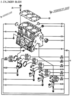  Двигатель Yanmar 3TNE82A-EBEN, узел -  Блок цилиндров 