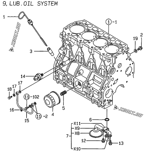  Система смазки двигателя Yanmar 4TNE94-ACG