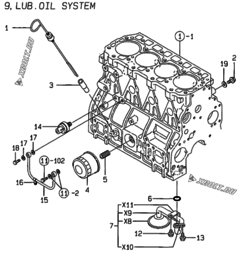  Двигатель Yanmar 4TNE94-ACG, узел -  Система смазки 