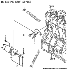  Двигатель Yanmar 4TNE94-ACG, узел -  Устройство остановки двигателя 