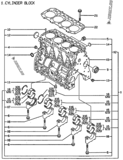  Двигатель Yanmar 4TNE98-ACG, узел -  Блок цилиндров 