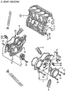  Двигатель Yanmar 4TNE98-ACG, узел -  Корпус редуктора 