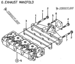  Двигатель Yanmar 4TNE98-ACG, узел -  Выпускной коллектор 