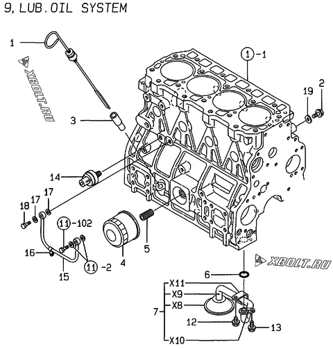  Система смазки двигателя Yanmar 4TNE98-ACG