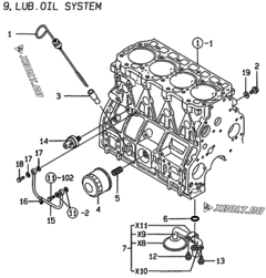  Двигатель Yanmar 4TNE98-ACG, узел -  Система смазки 