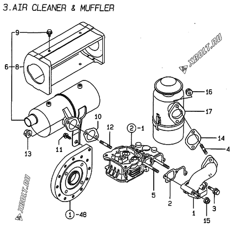  Воздушный фильтр и глушитель двигателя Yanmar L48AE-DITYC