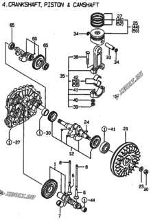  Двигатель Yanmar L48AE-DITYC, узел -  Коленвал, поршень и распредвал 