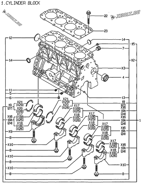  Блок цилиндров двигателя Yanmar 4TNE88-EHYS