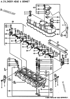  Двигатель Yanmar 4TNE88-EHYS, узел -  Головка блока цилиндров (ГБЦ) 