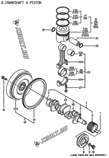  Двигатель Yanmar 4TNE88-EHYS, узел -  Коленвал и поршень 