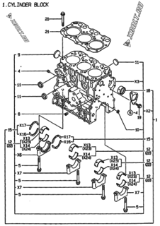  Двигатель Yanmar 3TNE74C-HP, узел -  Блок цилиндров 