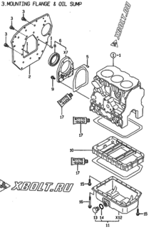  Двигатель Yanmar 3TNE74C-HP, узел -  Крепежный фланец и масляный картер 